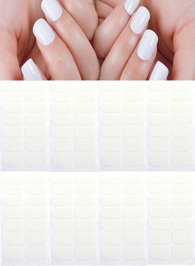 ASVNRES 8 Sheets Glitter Solid White Nail Strips Nail Art Stickers, Solid Color Full Nail Wraps with 3 Pieces Nail File for Nails Christmas Decoration Party Supply for Women Girls Manicure - Image 1